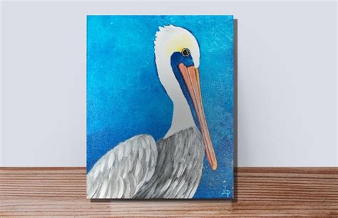 Brown Pelican Painting Canvas 8x10 Original Acrylic On Gallery Wrapped