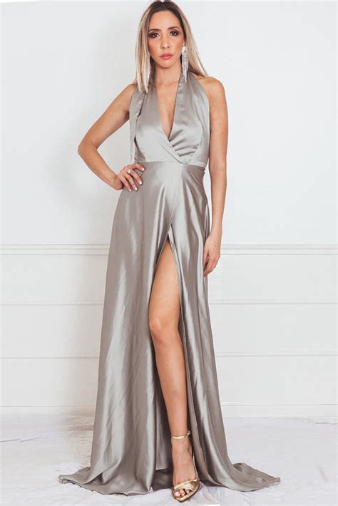 satin wrap maxi dress with slit haute and rebellious
