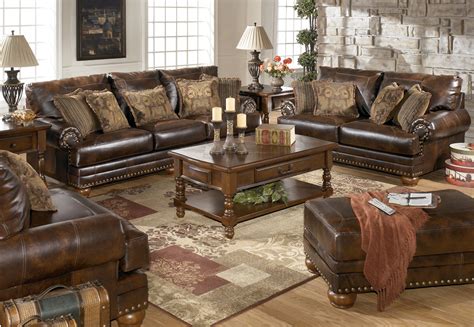 Bonded Leather Antique Brown Sofa And Loveseat Living Room Set