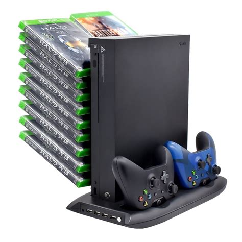 Vertical Stand Cooling Fan For Xbox One X Consolw With 18 Game Discs