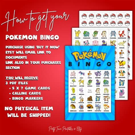 Pokemon Bingo Game Printable Digital Download Pokemon Birthday Etsy