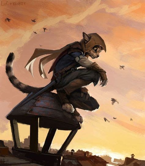 Catfolk Tabaxi Rogue On A Rooftop Character Art Dungeons And