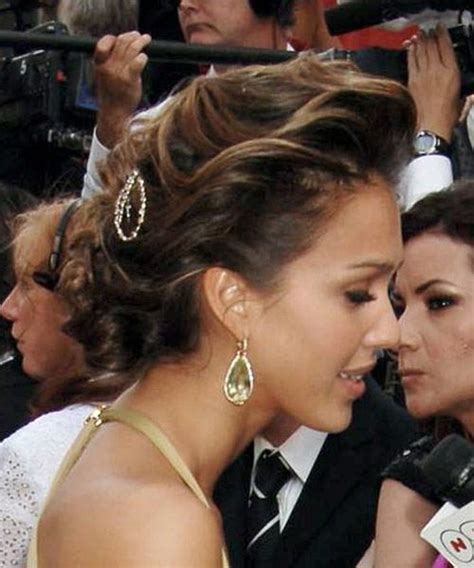Jessica Alba Long Curly Formal Updo Hairstyle Mocha Brunette Hair