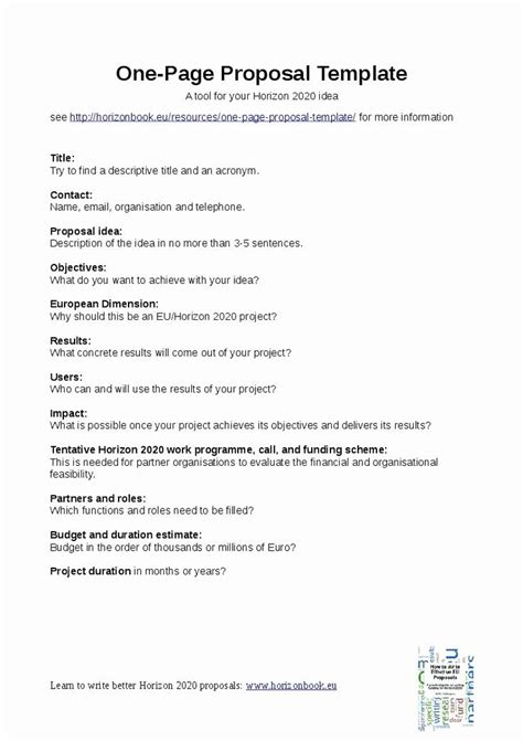 Just a quick note… this is a lesson plan designed to introduce students to the proposal writing task featured in the cae writing paper. One Page Proposal Template Doc Fresh Free E Page Business ...