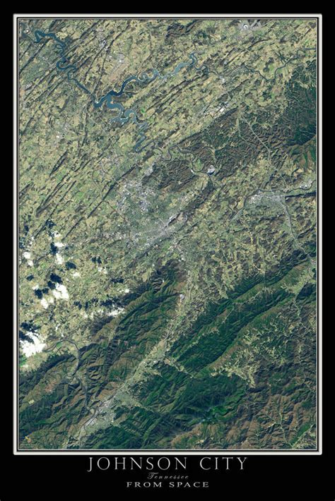 Johnson City Tennessee Satellite Poster Map — Aerial Views From Space