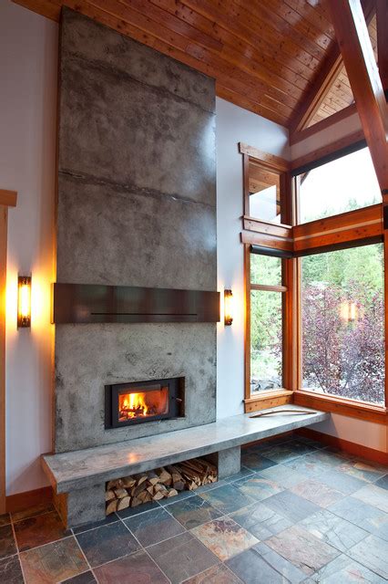 Mountain Modern Home Fireplace Renovation Montagne Salon