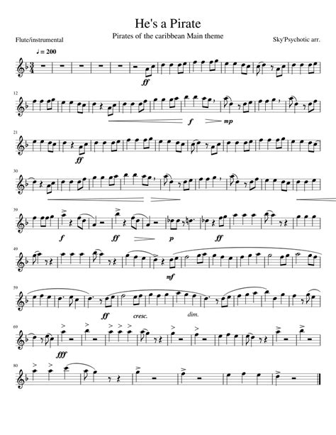 Pirates Of The Caribbean Main Theme Sheet Music For Flute Solo