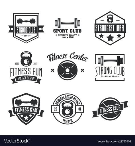 Set Fitness Emblems Signs Labels Badges Royalty Free Vector