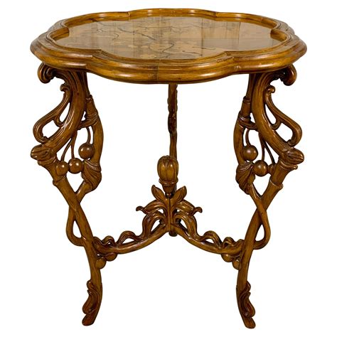 Antique Ornate Art Nouveau Shell Design Side Table With Cabriole Legs Vintage Faux Bronze Lounge