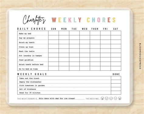 Weekly Daily Chore Chart For Kids Responsibility Chart Etsy Chore