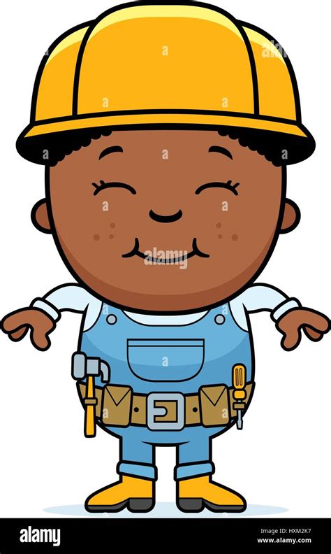 A Cartoon Illustration Of A Boy Construction Worker Standing And