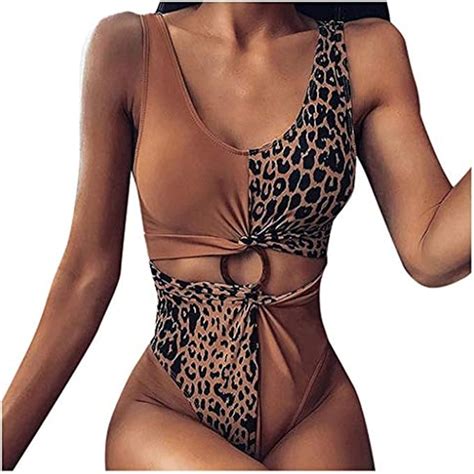Xchenda Leopard Print Bathing Suit Womens Twist Buckle Front Cutout High Cut One