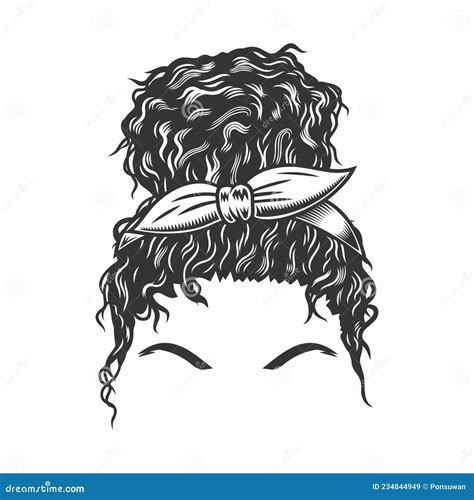 Cara De Mulher Com Uma Ilustração Afro Bagunçada Dos Penteados Vintage