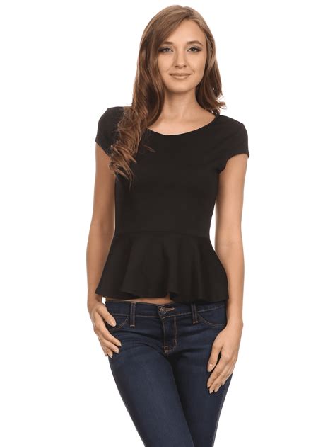 Simlu Peplum Tops For Women Short Sleeve Cotton Round Neck Fitted