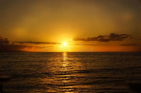 Orange Sunset Over Tropical Island Ocean Calm Water Stock Photo Image