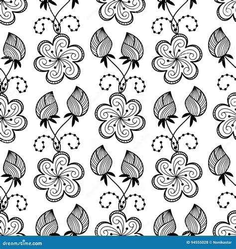 Doodle Floral Seamless Pattern Stock Vector Illustration Of Backdrop