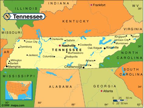 Large Administrative Map Of Tennessee State With Roads Highways And