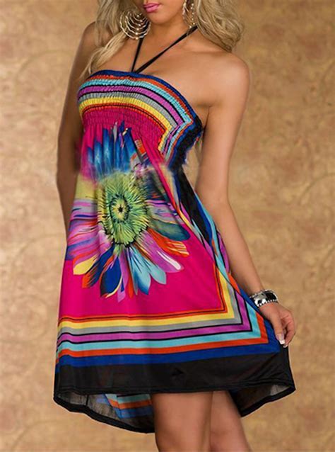 Summer Beach Dress For Women Sleeveless Multicolored Mini Dress