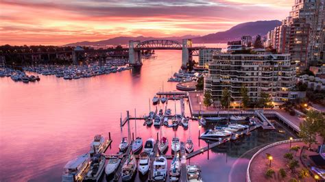 The Vancouver Harbor View From The Granville Street Bridge At Sunset