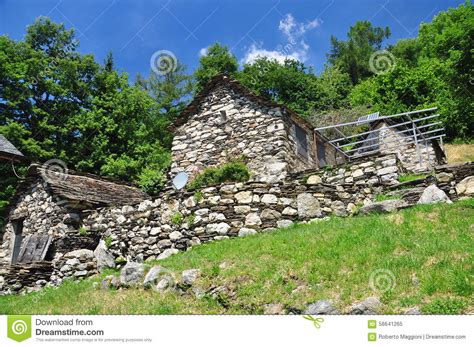 Traditional Stone Mountain Architecture Alpine House Stock Image