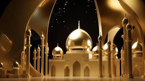 Background Ilustrasi 3d Struktur Emas Dengan Kubah Dekoratif Masjid 3d