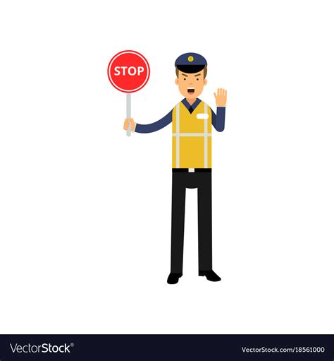 Cartoon Traffic Control Policeman Showing Stop Vector Image