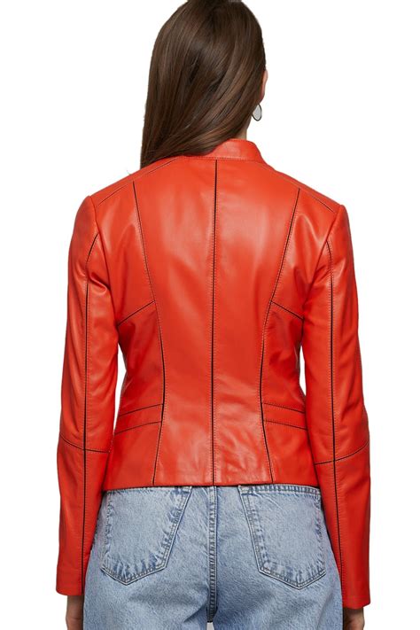 Jessica Stein Womens 100 Real Orange Leather Stylish Jacket