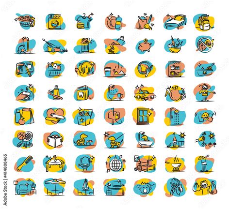 56 Icons Kids Chores Set Hand Drawn Daily Tasks Clip Art Icons For