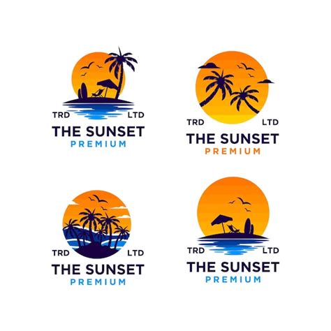 Premium Vector Set Of Collection Sunset Beach Logo Design Illustration