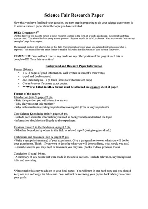 Science Fair Research Paper Example Pdf Research Paper Example
