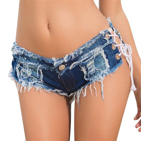 Women Summer Beach Sexy Denim Mini Hot Fashion Shorts Low Waist Bandages Holes Party Nightclubs