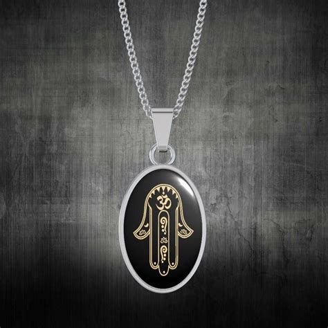 Golden Oval Hamsa Hand Protection Necklace Protection Necklace Hamsa