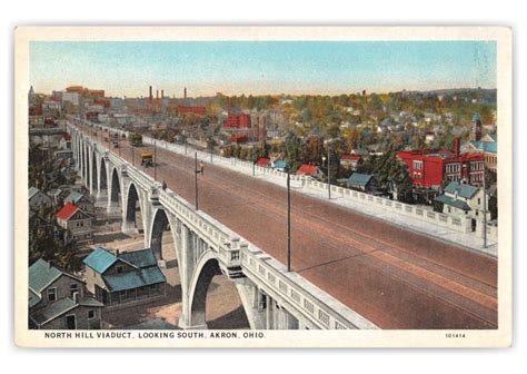Akron Ohio North Hill Viaduct Looking South Vintage Vykort 🗺 📷 🎠