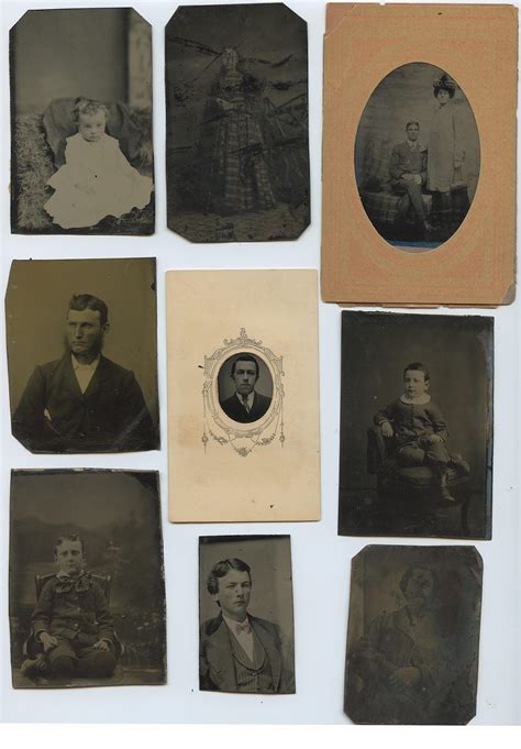 Lot Antique Excellent Set With 9 American Tintypes Photographs
