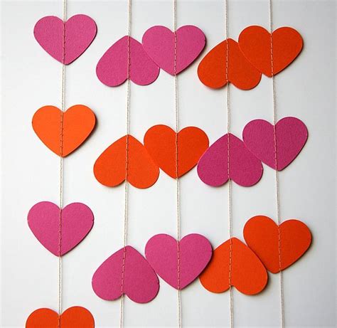 Pink Orange Garland Heart Garland Valentines Day Decor Etsy Paper