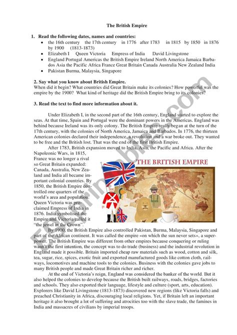 The British Empire Esl Worksheet By Vetas