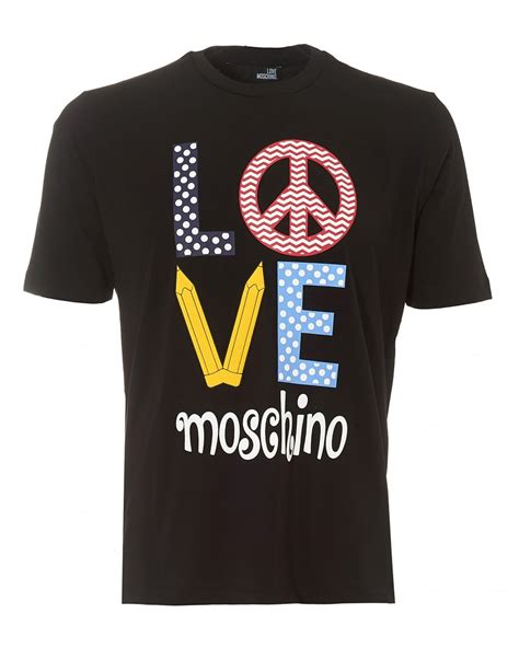Love Moschino Mens Pencil Graphic T Shirt Regular Fit Black Tee