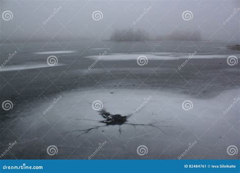 Ice Hole In Misty Frozen Lake Winter Stock Image Image Of Snow Wild