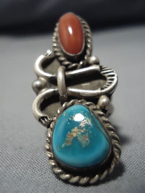 Huge Vintage Native American Jewelry Navajo Pilot Mountain Turquoise C