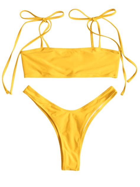 Tie Shoulders High Leg Bikini Set Rubber Ducky Yellow L Bikinis