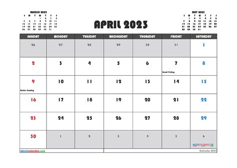 Free April 2023 Calendar With Holidays 23213