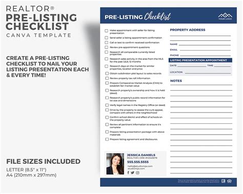 Realtor Pre Listing Checklist Real Estate Marketing Printable
