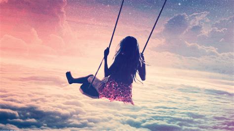 Girl On Swing Above Cloudy Sky Wallpaper For 1920x1080