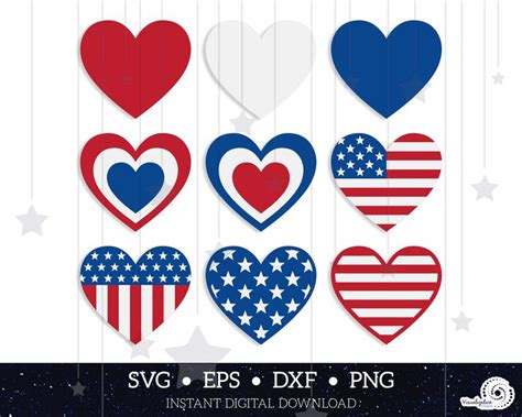 Patriotic Hearts Vector Set Instant Digital Download Svg Etsy Svg