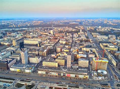 Warsaw Poland April 07 2019 Beautiful Panoramic Aerial Drone View To The Center Of Warsaw