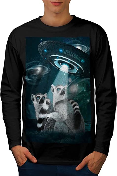 wellcoda UFO Lemur Ausländer Männer Langarm T Shirt Platz Grafikdesign Amazon de Fashion