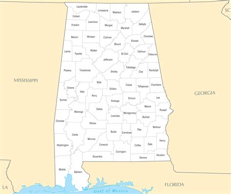Alabama Counties Map Printable