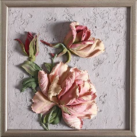 Roses Sculpture Painting Plaster Palette Knife Sculpture By