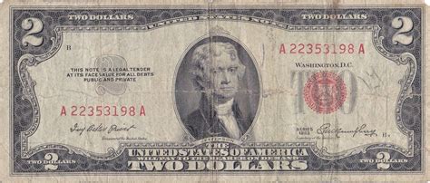 Two Dollar Bill Red Seal Note United States Notes