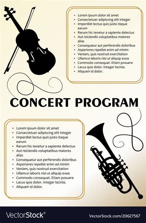 Concert Program Template With Violin And Trumpet Vector Image